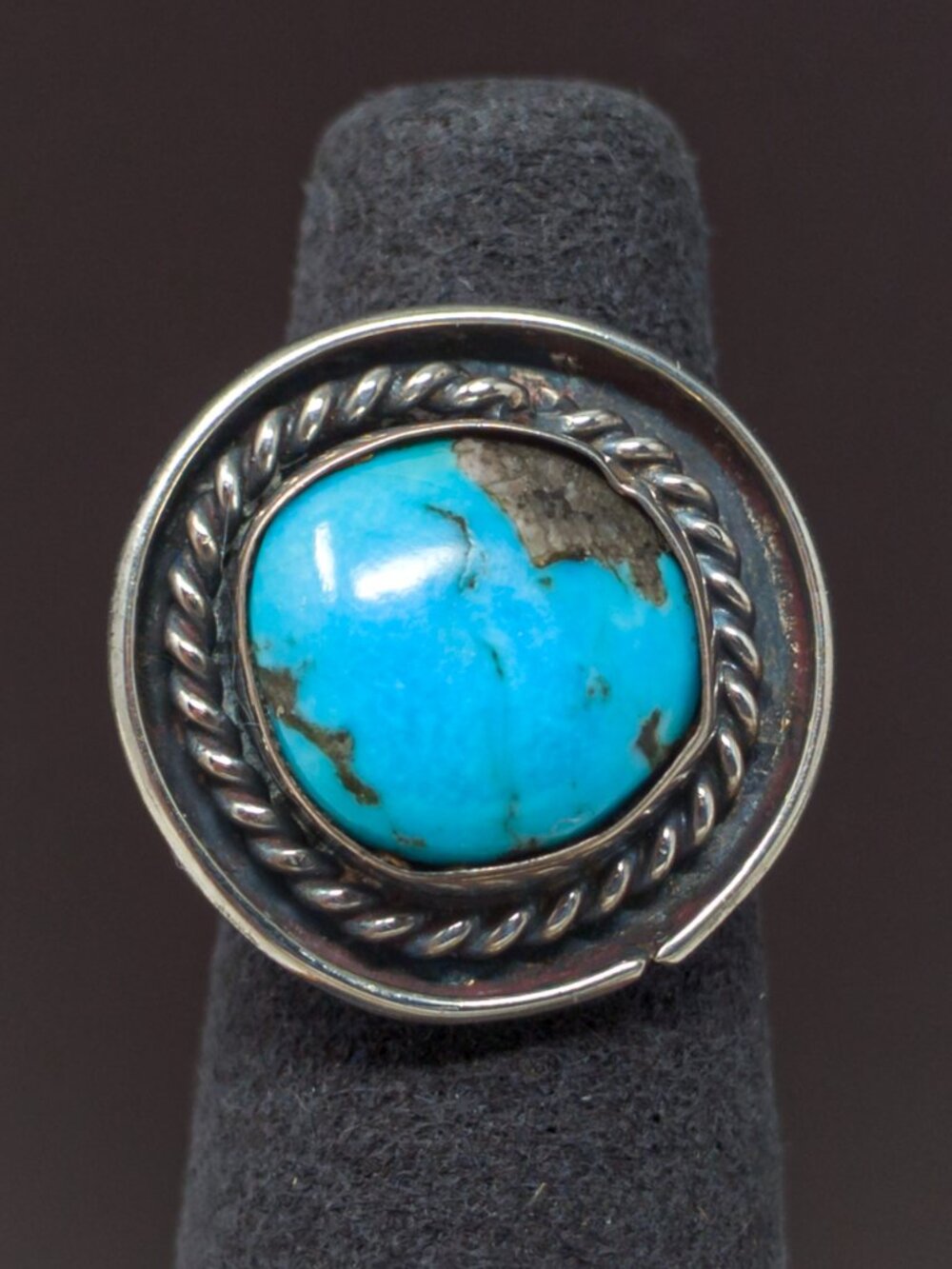 Vintage Sterling Turquoise Coin Ring – Southwest Style, Size 4.25